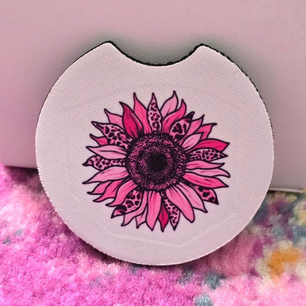 Sunflower Pink Circle Non Slip Handmade Kitchen Home Cup Car Accessories Coaster
